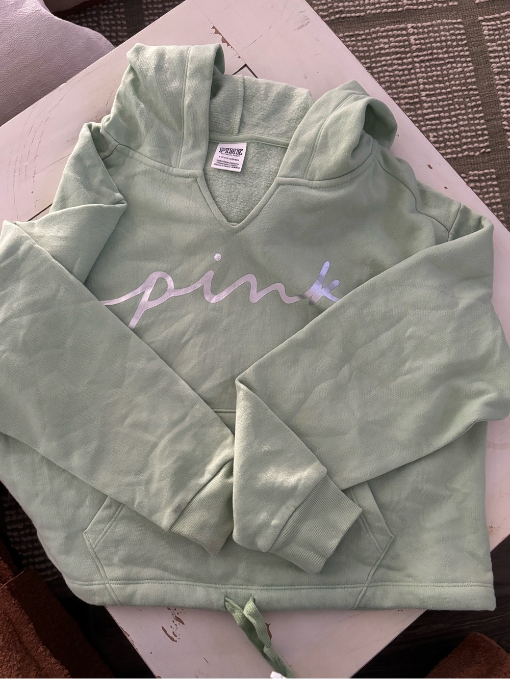 PINK Victoria's Secret by Victoria's Secret Mint Green Cropped Hoodie Sweatshirt